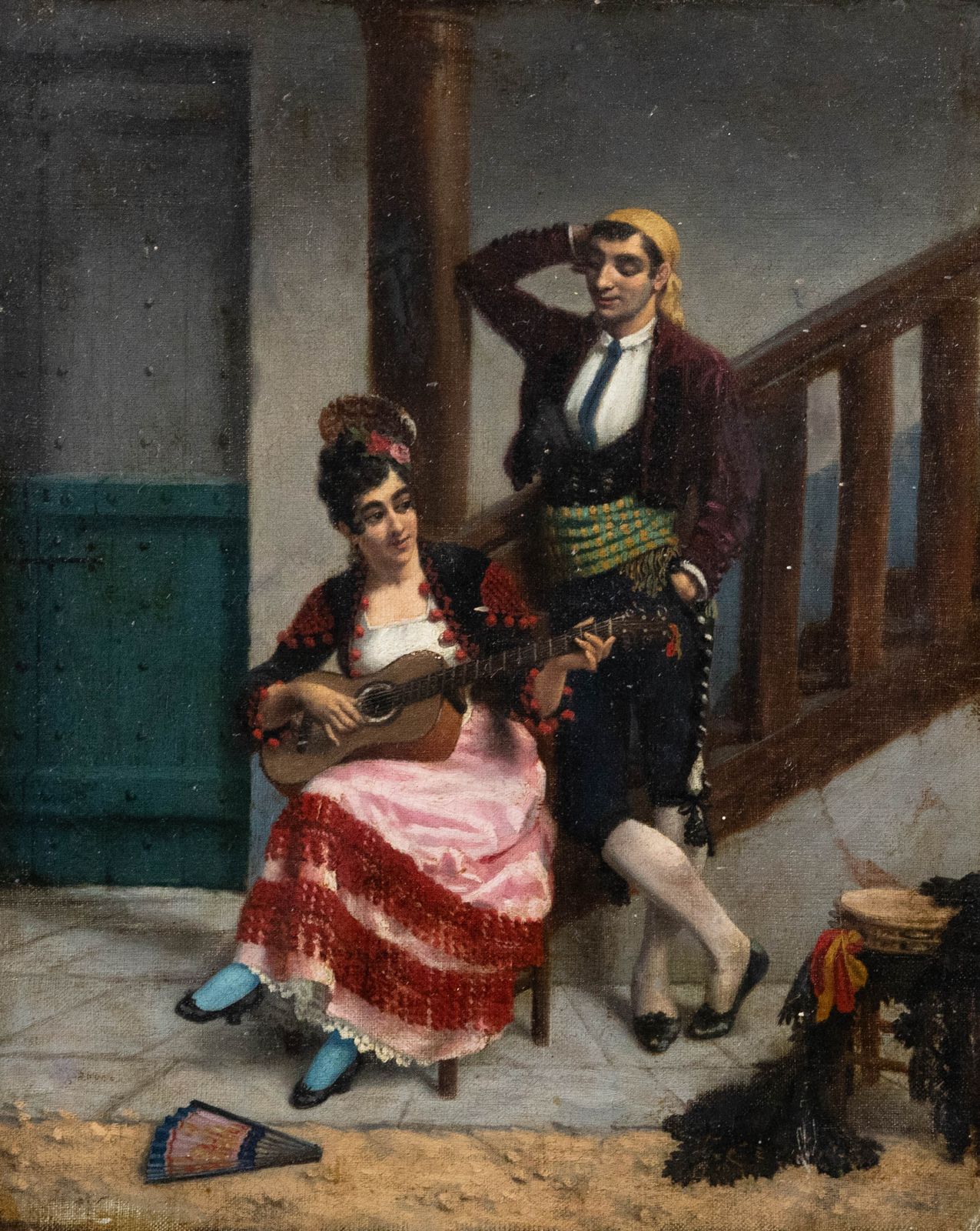 Spanish School Early 20th Century Oil The Musical Couple