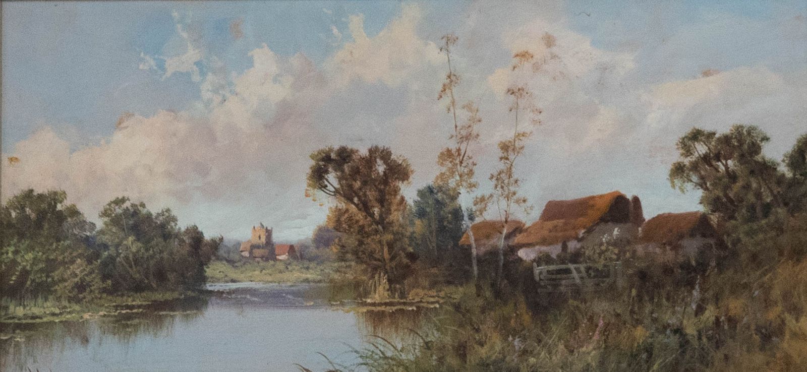W. Lewis  Mid 20th Century Oil, Farm On The River photo furniture