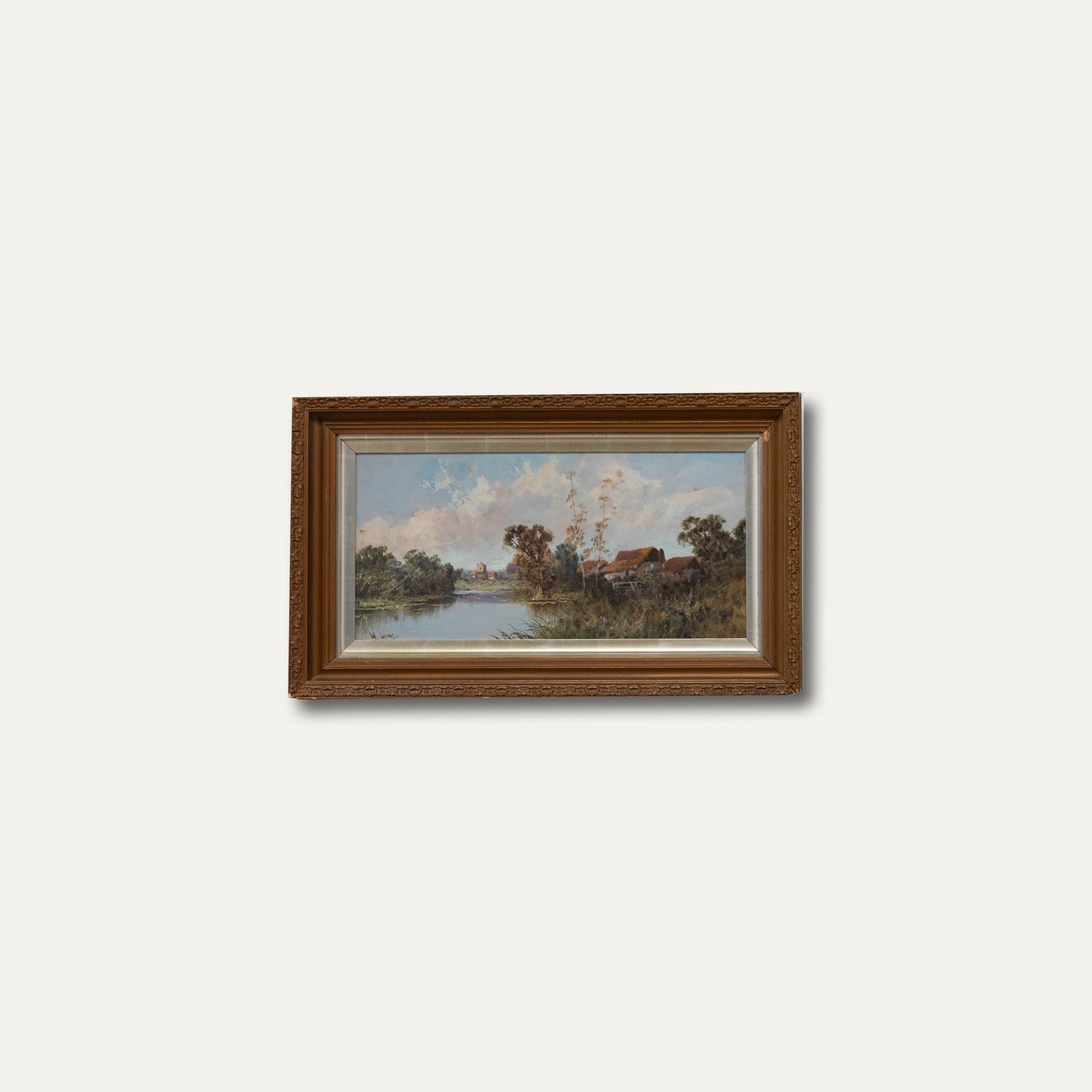 W. Lewis  Mid 20th Century Oil, Farm On The River photo buy