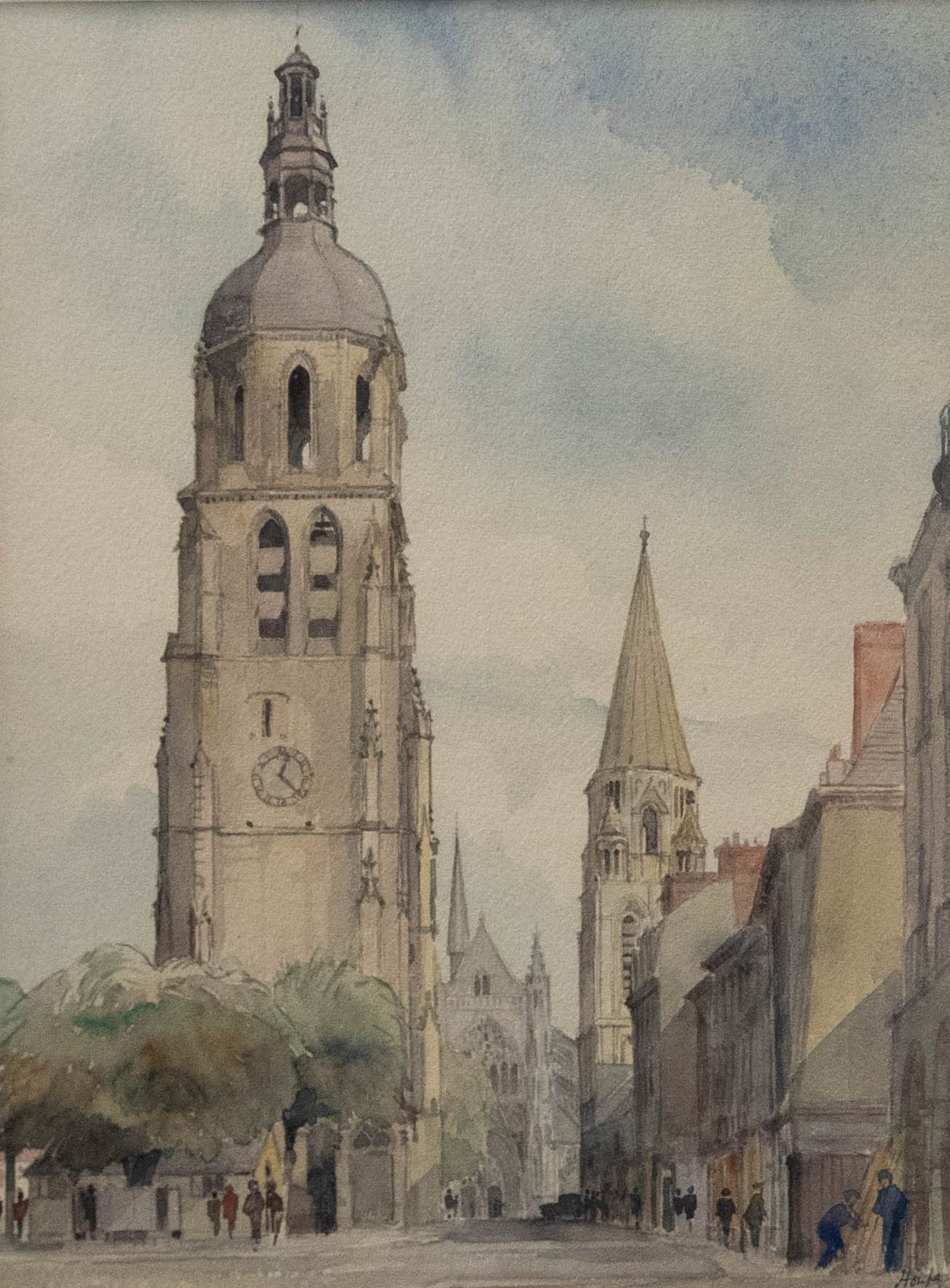 Howfe French Mid 20th Century Watercolour, Saint Martin Tower, Vendome photo furniture
