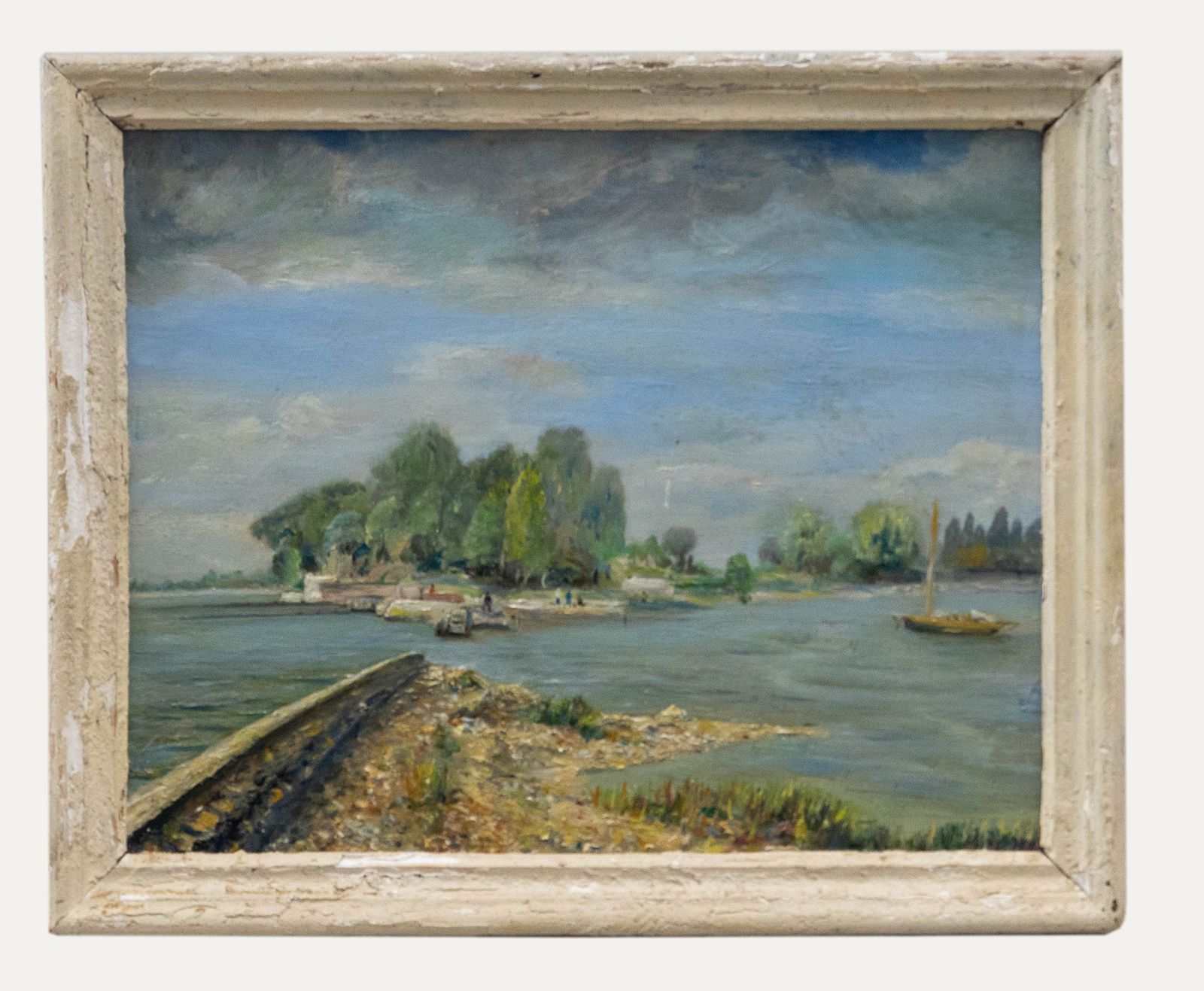 Framed 20th Century Oil Fishing From The Jetty
