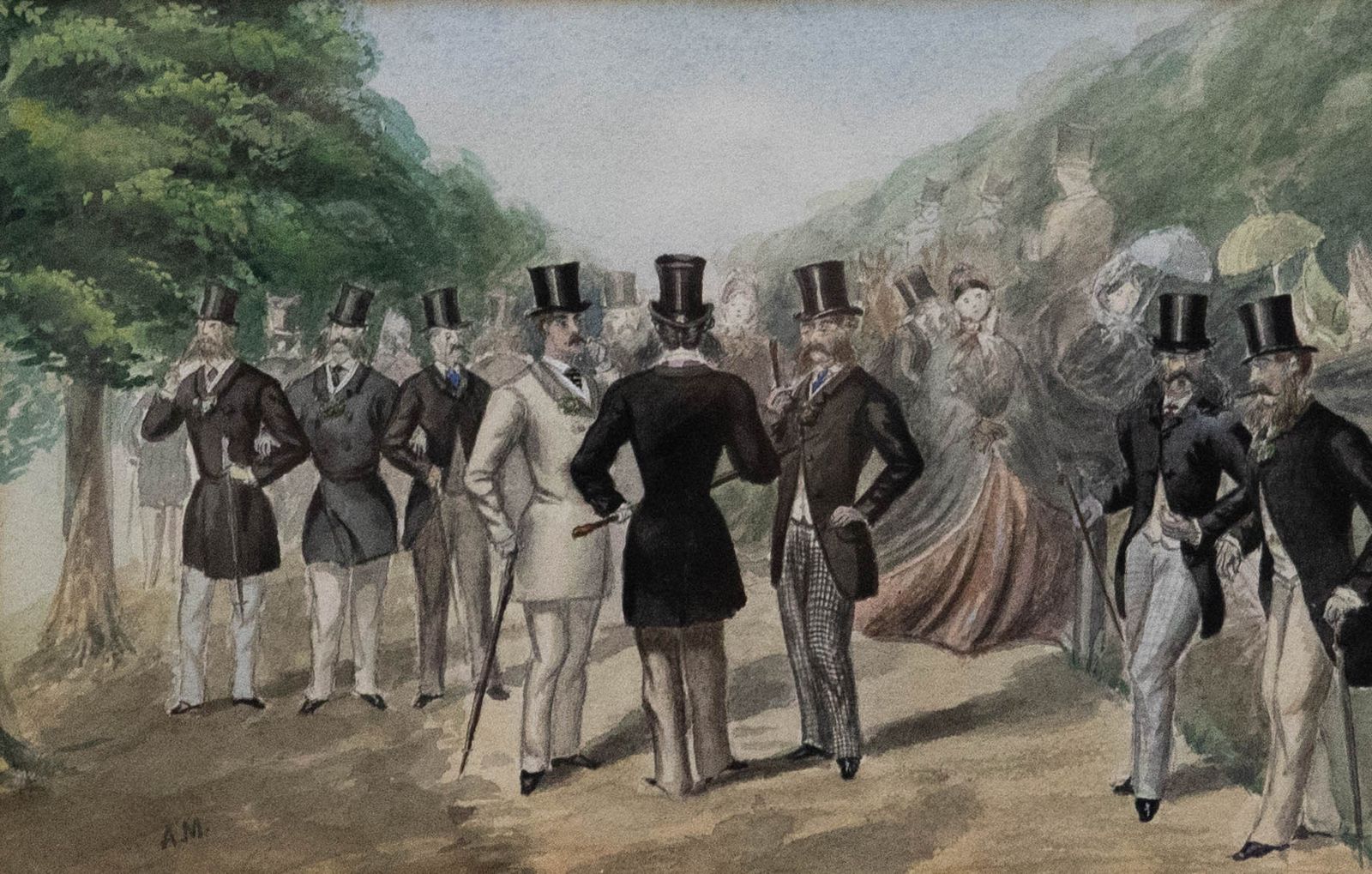 A. M.  Late 19th Century Watercolour, The Gentlemen's Meet photo furniture