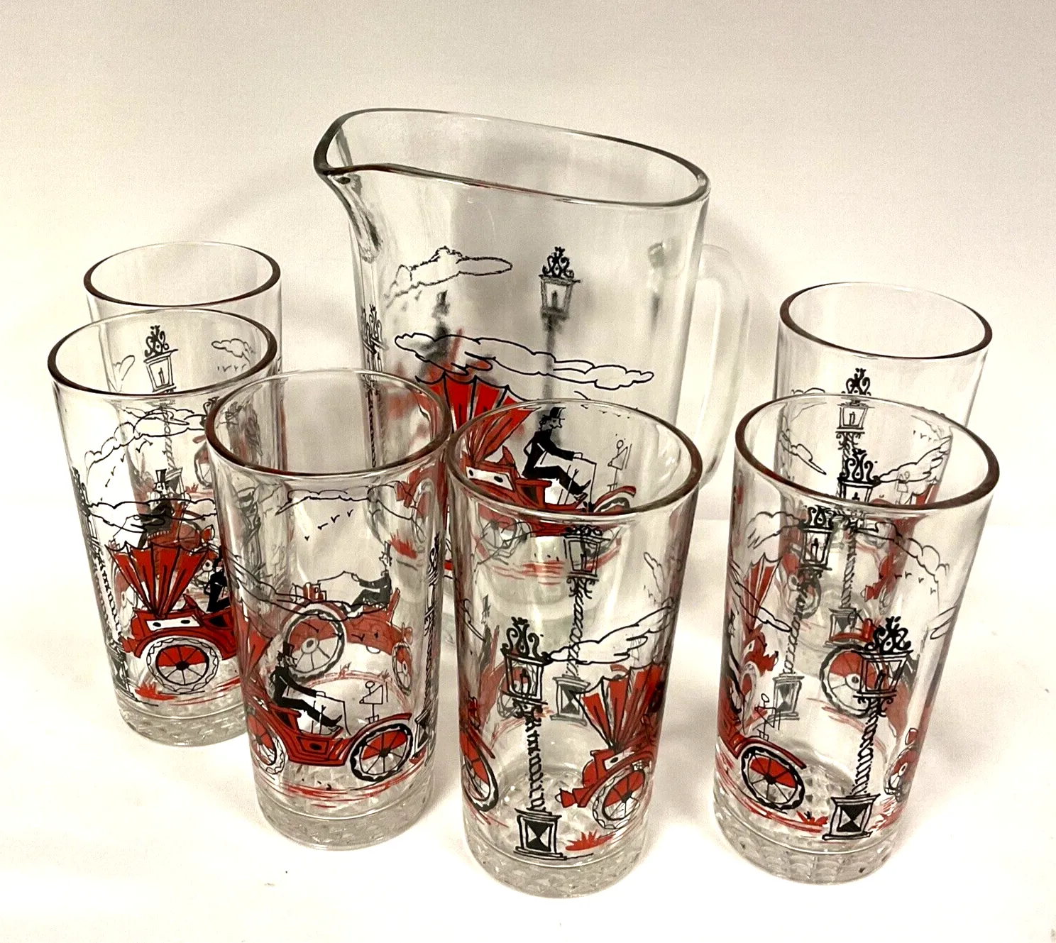 Vintage 1950s Red & Black Lemonade Set Jug & 6 Tumblers photo furniture