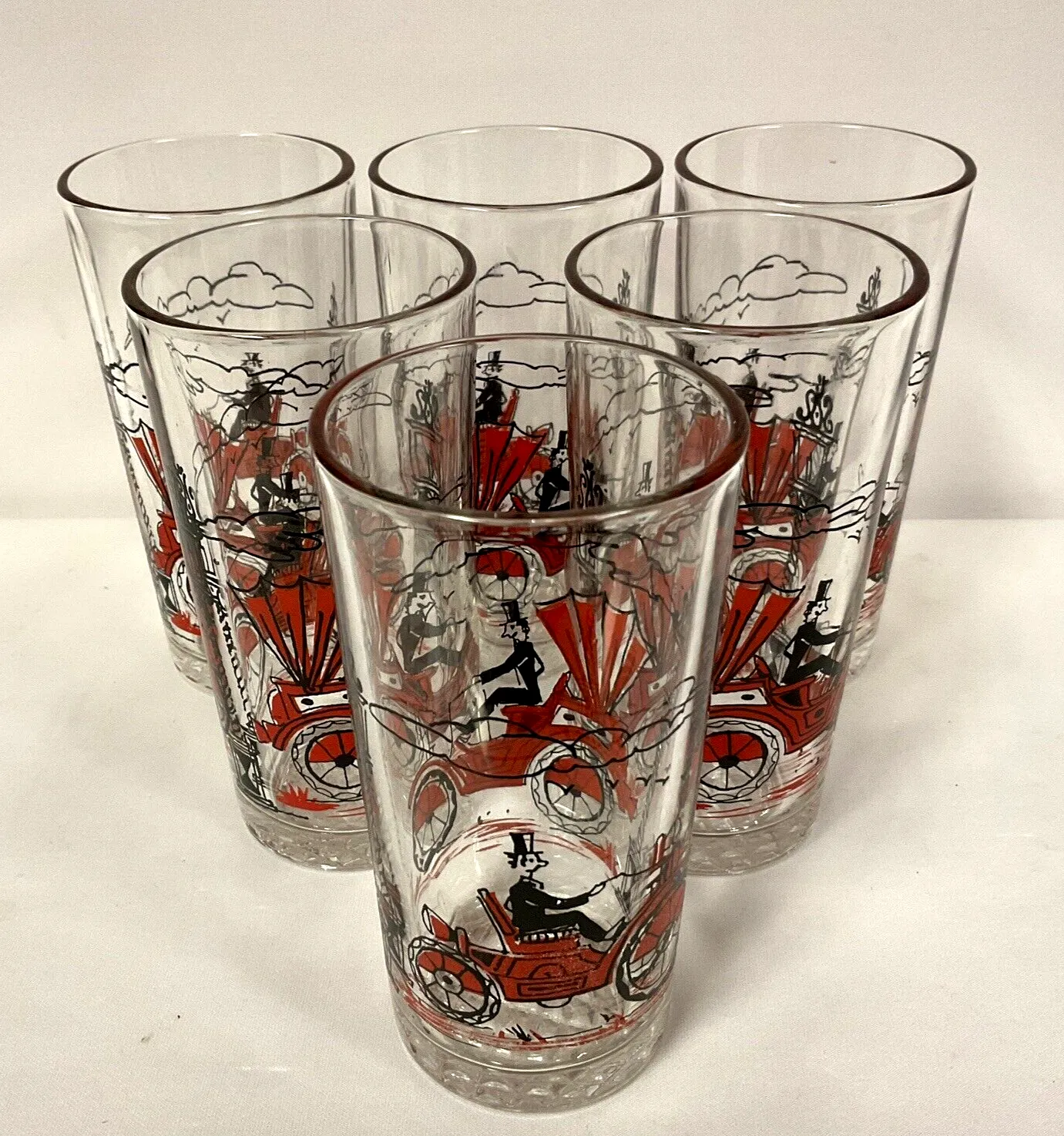 Vintage 1950s Red & Black Lemonade Set Jug & 6 Tumblers photo vinterior