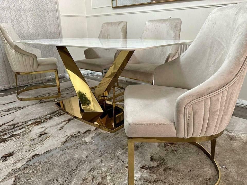 Marble Dining Table With Six Chairs & Four Chairs Available With Free Delivery ✅ photo for sale