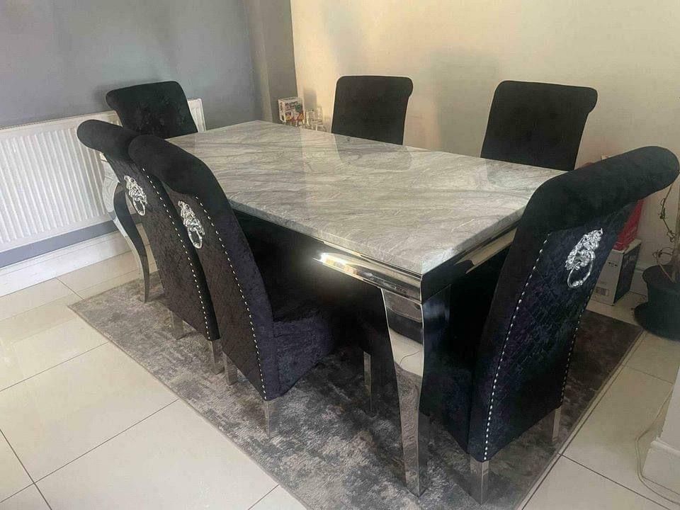 Marble Dining Table With Six Chairs & Four Chairs Available With Free Delivery ✅ photo 1150.0