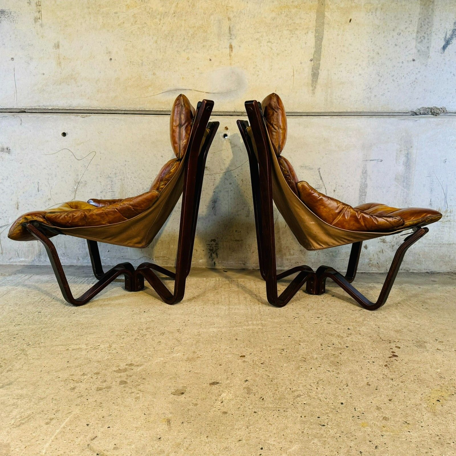 Vintage Pair Of 70s Scandinavian Viking Chairs By Jim Myrstad Tan Leather #A418 photo 1970.0