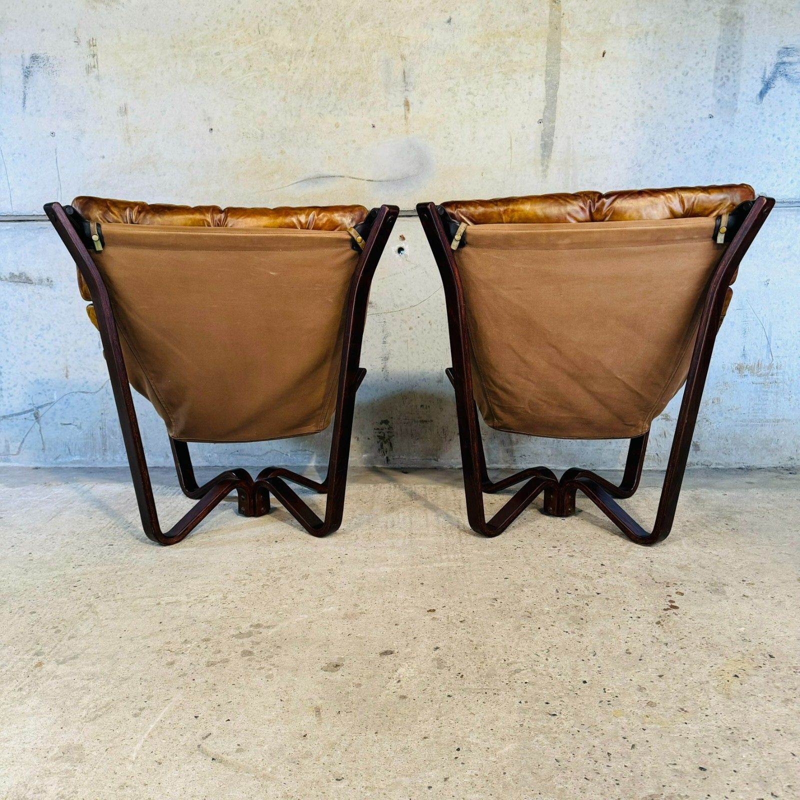 Vintage Pair Of 70s Scandinavian Viking Chairs By Jim Myrstad Tan Leather #A418 photo vinterior