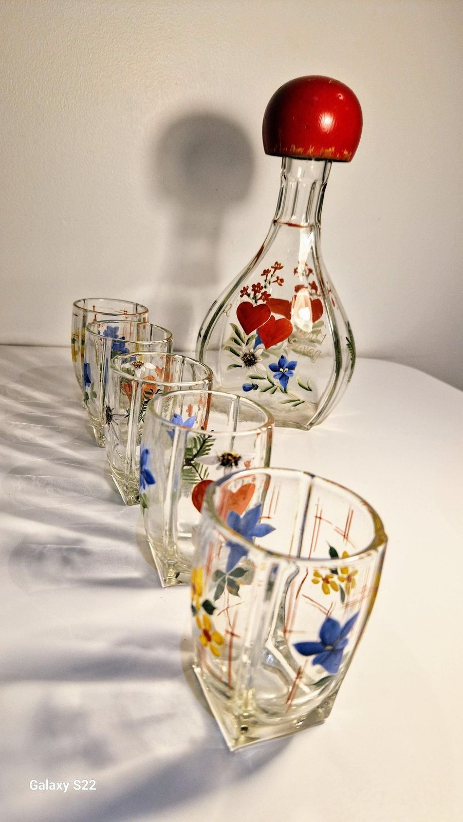 Hand Painted Holmegaard Klukflaske Decanter And Five Glasses photo furniture