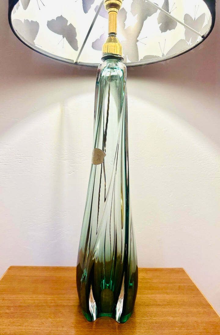 1950s Belgium Val St Lambert Green & Clear Crystal Glass Table Lamp photo 375.0