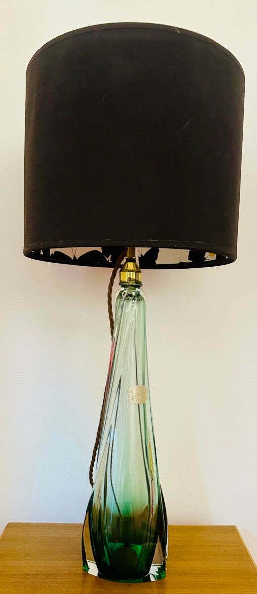 photo furniture 1950s Belgium Val St Lambert Green & Clear Crystal Glass Table Lamp
