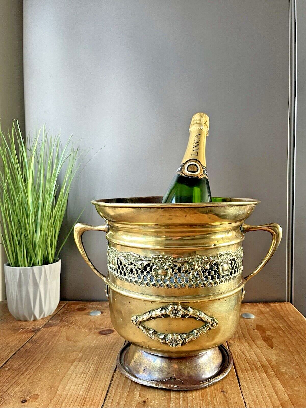 Antique C1880 Art Nouveau Rococo Regency Brass Champagne Pedestal Ice Bucket Af photo furniture