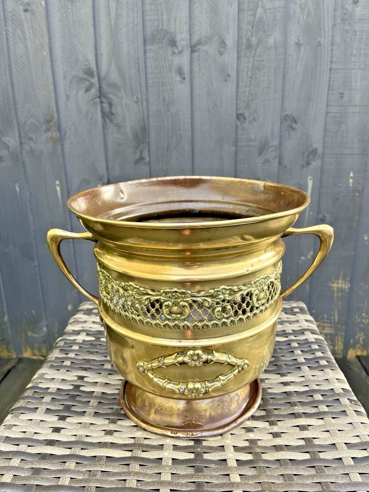 Antique C1880 Art Nouveau Rococo Regency Brass Champagne Pedestal Ice Bucket Af photo vinterior