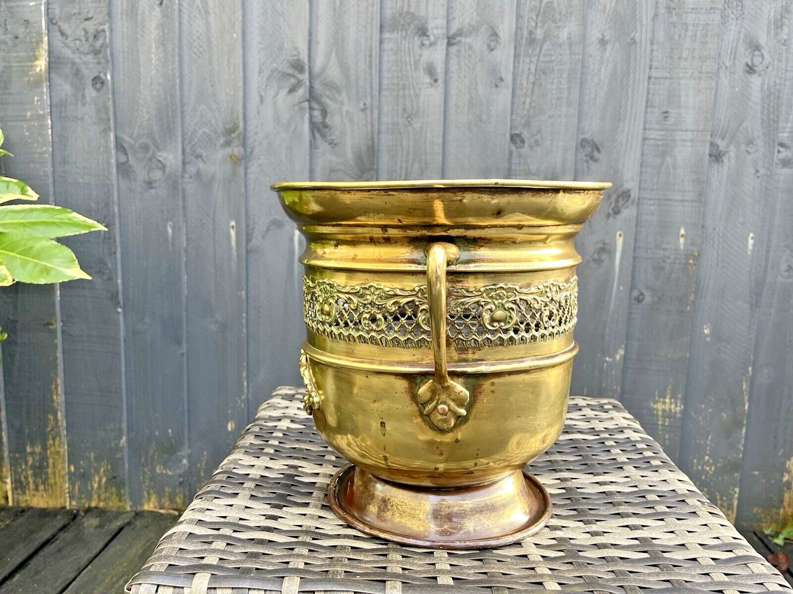 Antique C1880 Art Nouveau Rococo Regency Brass Champagne Pedestal Ice Bucket Af photo buy