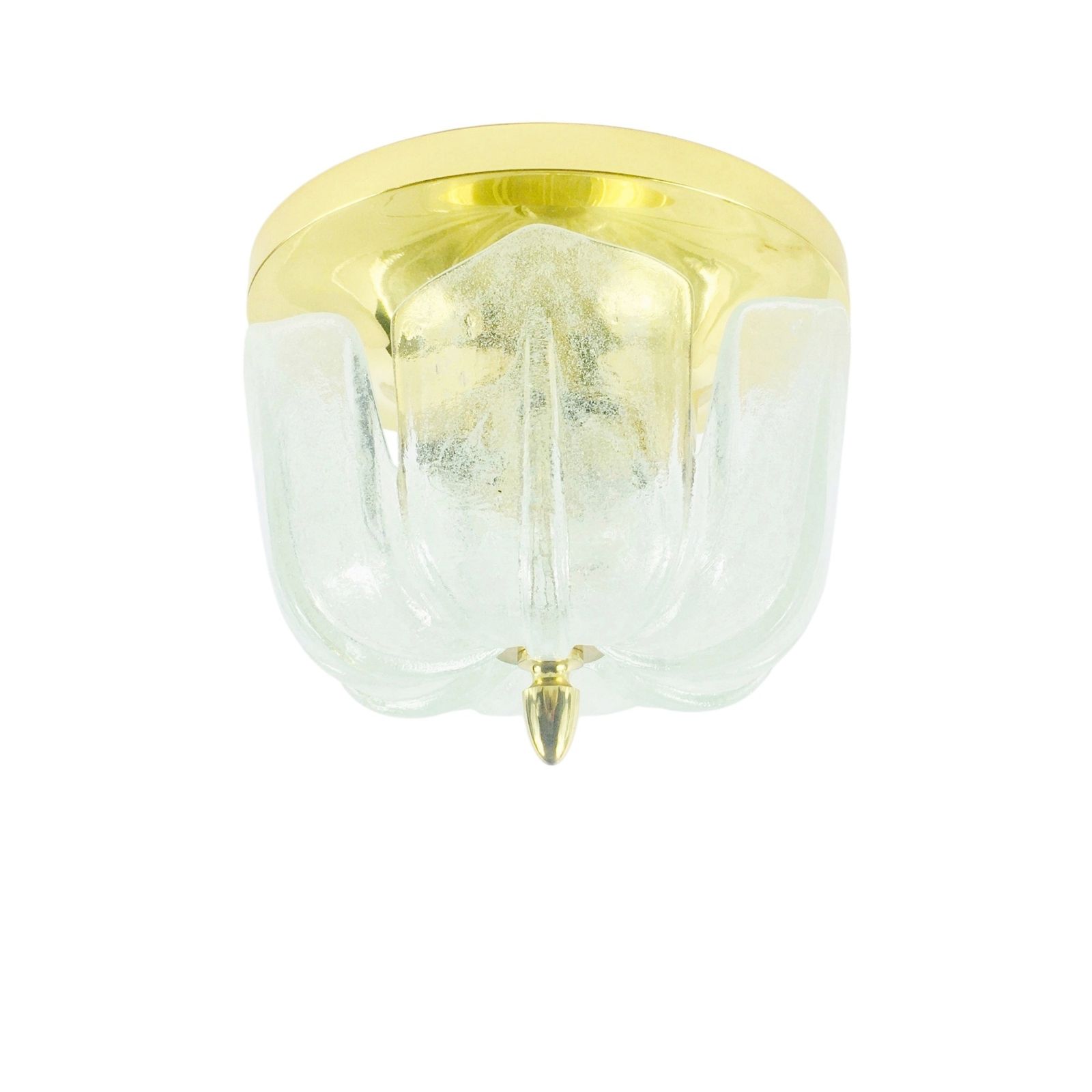 Grote Bloemvormige Glazen Plafondlamp Met Messing Armatuur Van Limburg, Duitsland, Jaren 1960/1970
