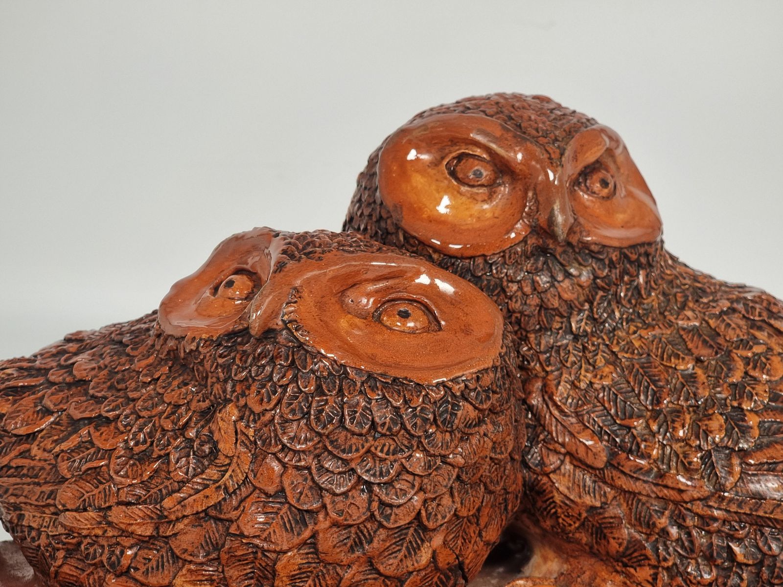 Vintage Glazed Pottery Sculpture Of A Pair Of Young Owls, English Circa 1930 photo 1250.0