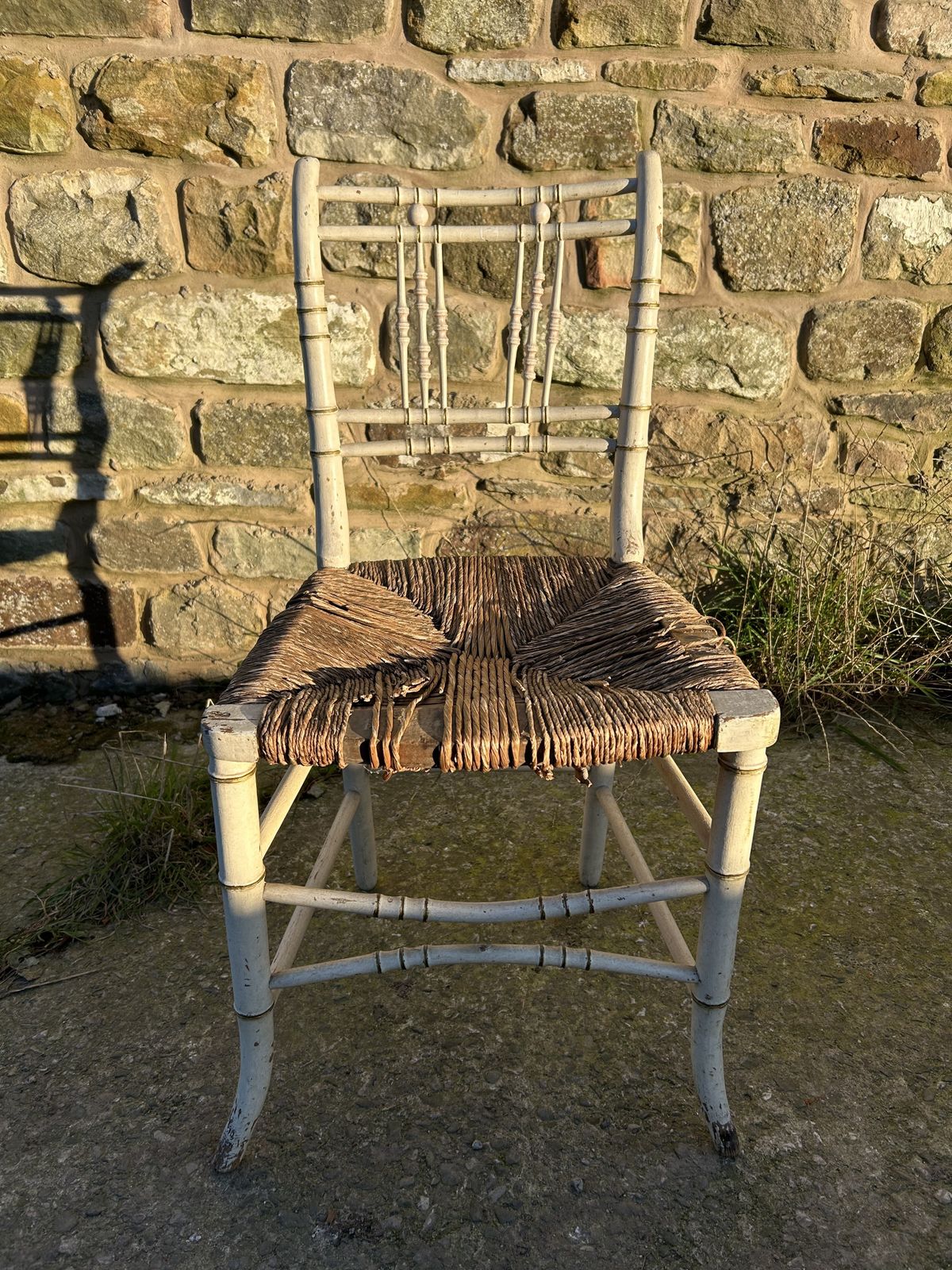Furniture Regency Faux Bamboo Rush Seated Side Chair (Needing Re Rushing) photo