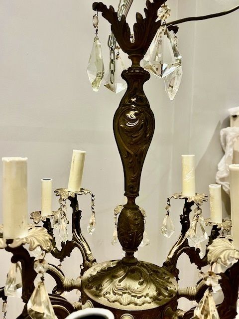 A Pair Of Dark Framed Twelve Light Of French Rococo Chandeliers photo vinterior