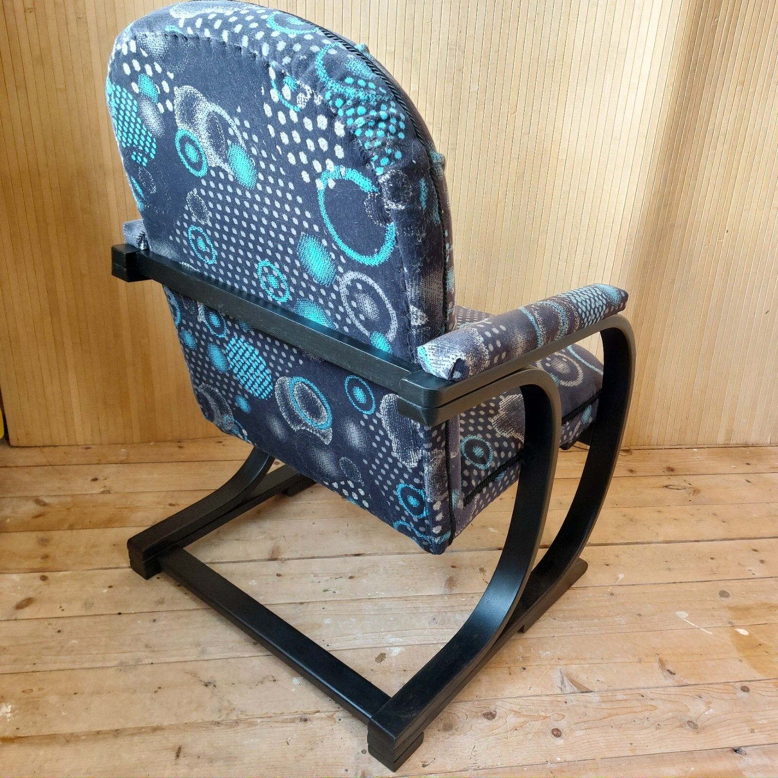 photo vinterior Fab Vintage Antique Heals Art Deco Bentwood Armchair Black & Blue Moquette