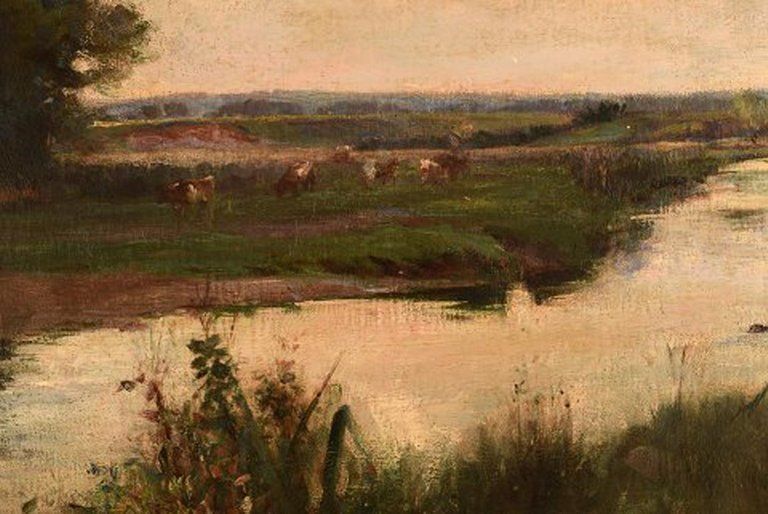 Joseph Milne, 1861 1911, English Artist, English Landscape With Grazing Cows photo for sale