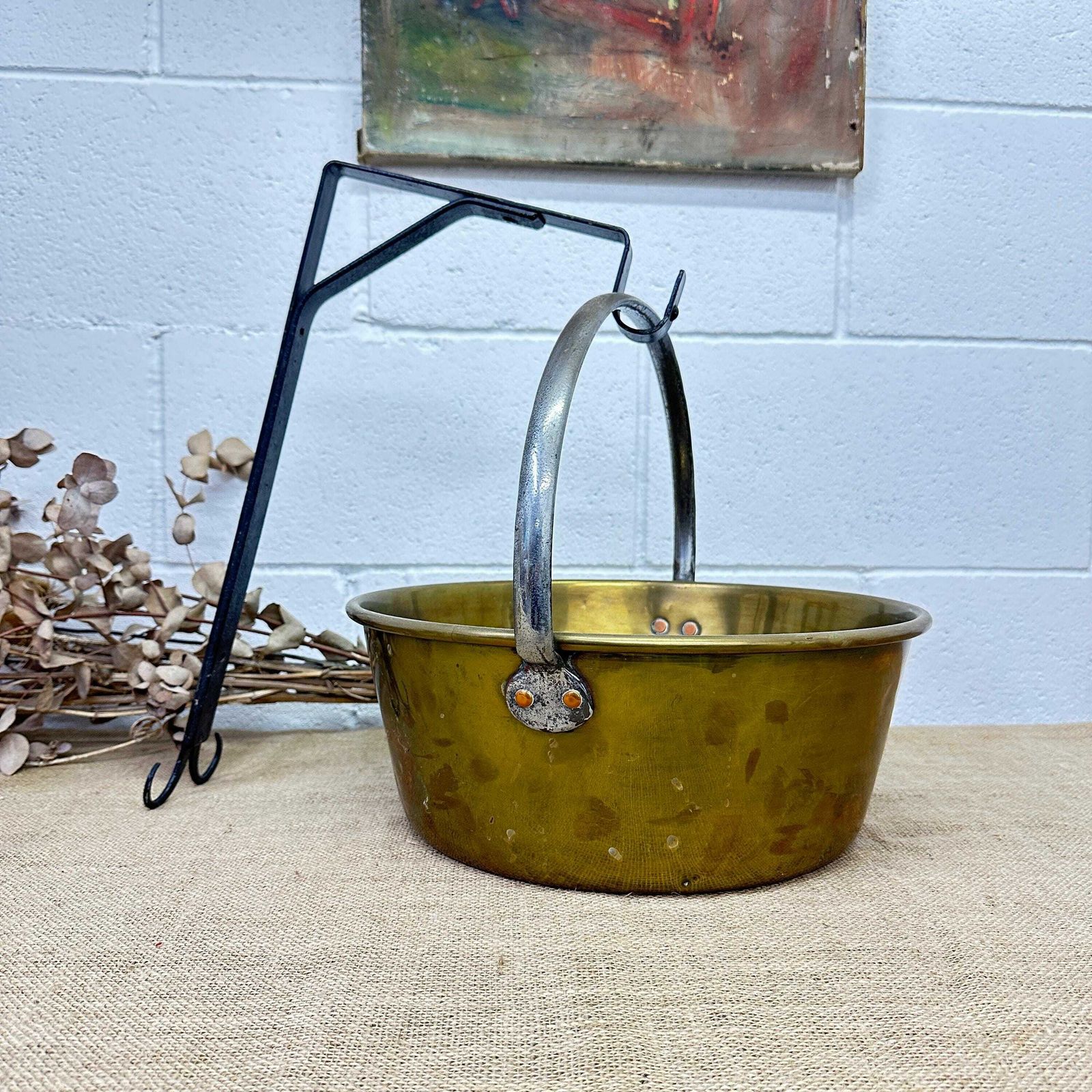 Antique Brass Jam Pan, Preserve Pot, Heavy Cooking Pot With Bracket
