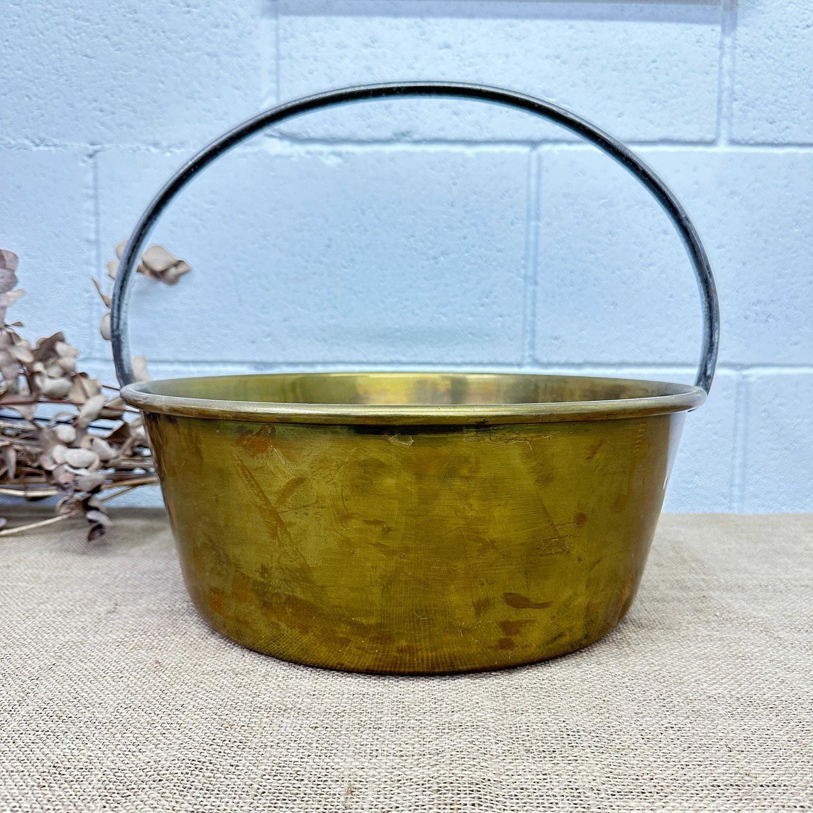 Antique Brass Jam Pan, Preserve Pot, Heavy Cooking Pot With Bracket photo 75.0