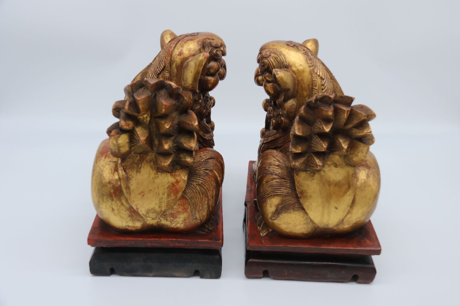 photo furniture A Highly Decorative Pair Of Carved Gilt Wood And Lacquer Chinese Buddhist Lions Circa 1900