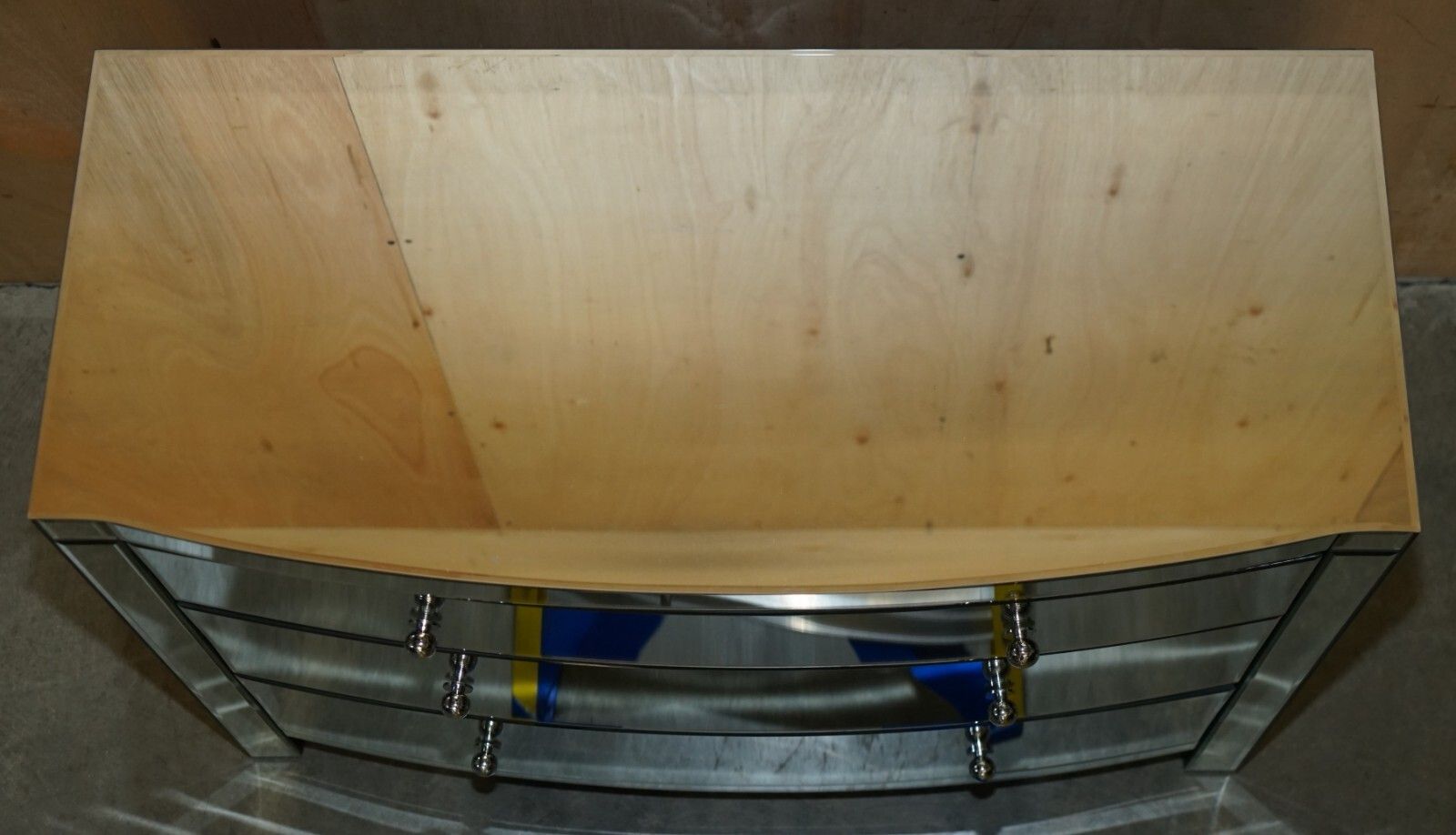 Suite Of Bow Fronted Mirrored Glass Chest Of Drawers With Pair Of Side Tables photo Furniture
