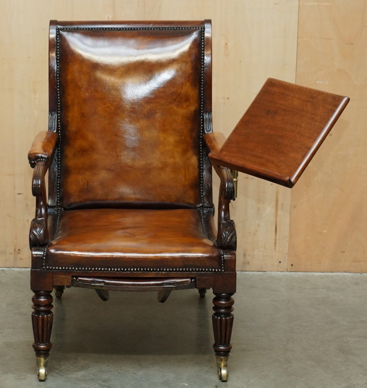 Original Antique Robert Daws Rosewood Brown Leather Reclining Library Armchair photo Furniture