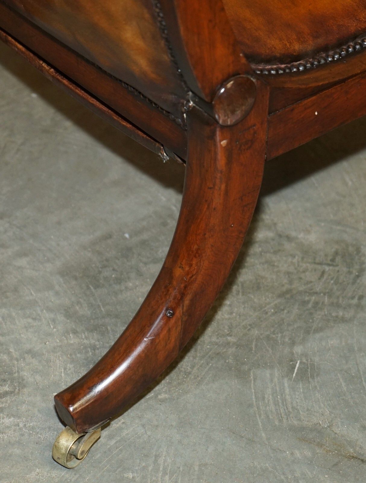 photo buy Original Antique Robert Daws Rosewood Brown Leather Reclining Library Armchair