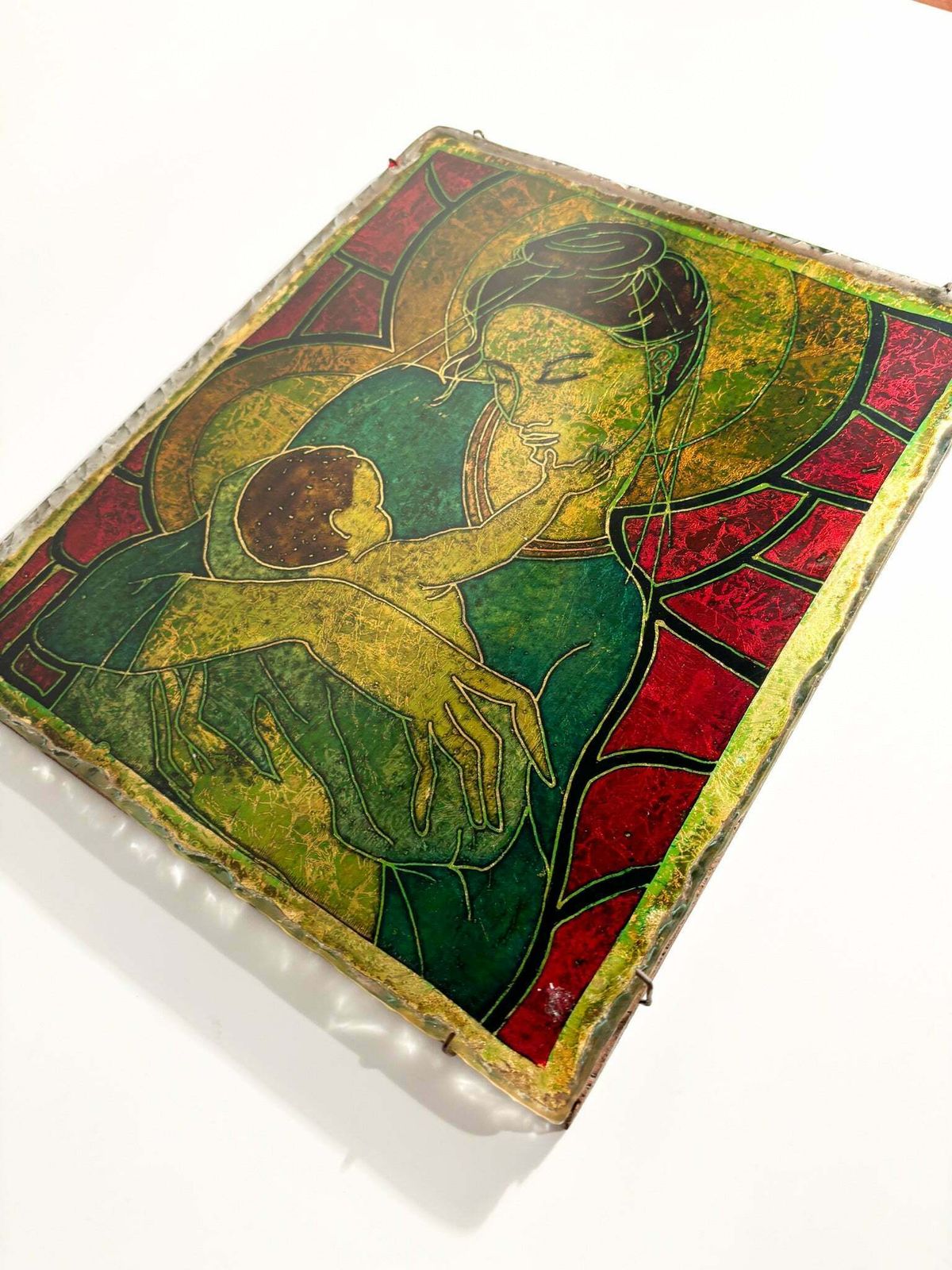 Chiselled Glass Plate Depicting A Maternity By Erwin Walter Burger 1960s photo furniture