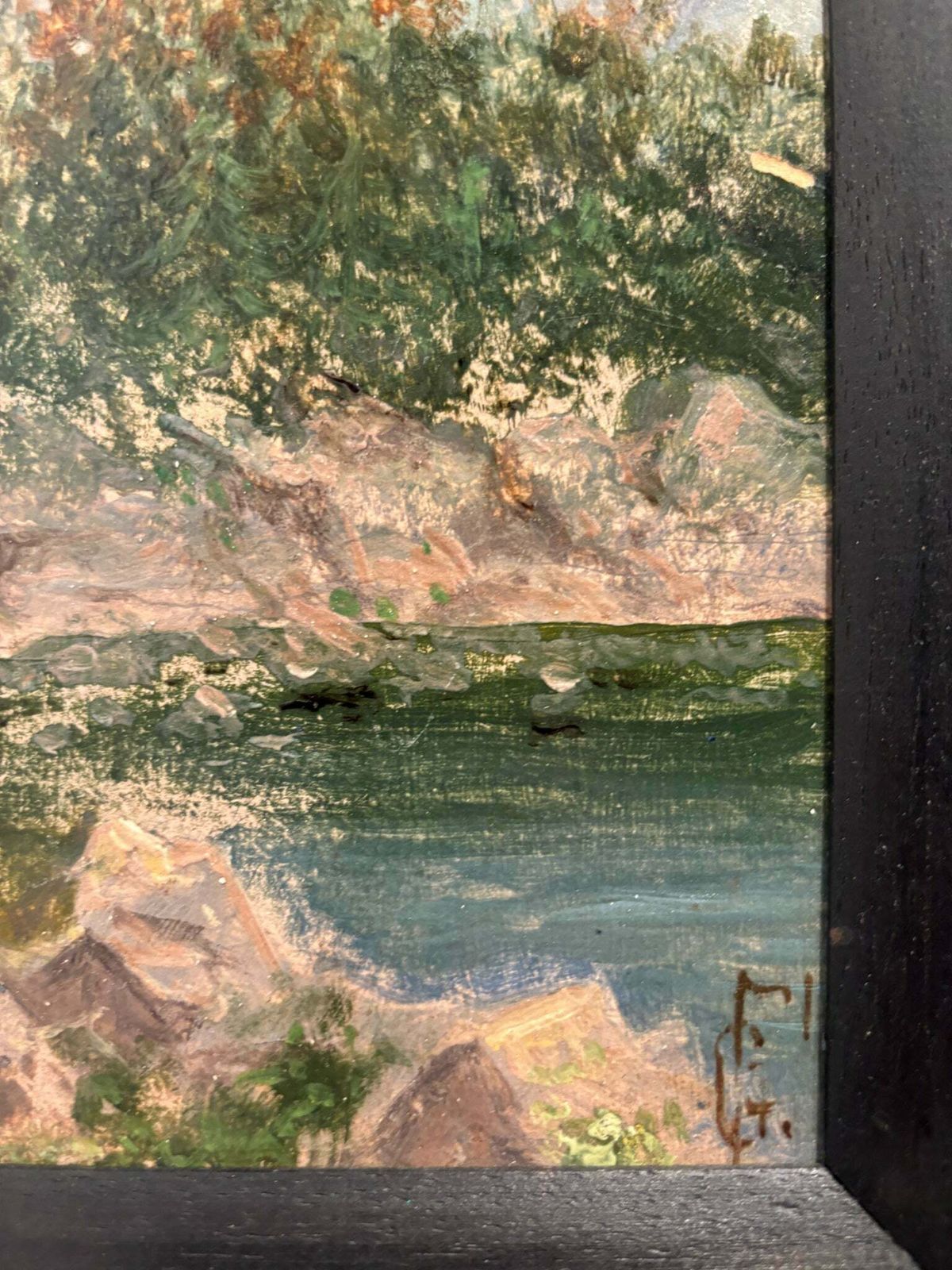 Oil Painting On Panel Of Mountain Landscape 1940s photo Art
