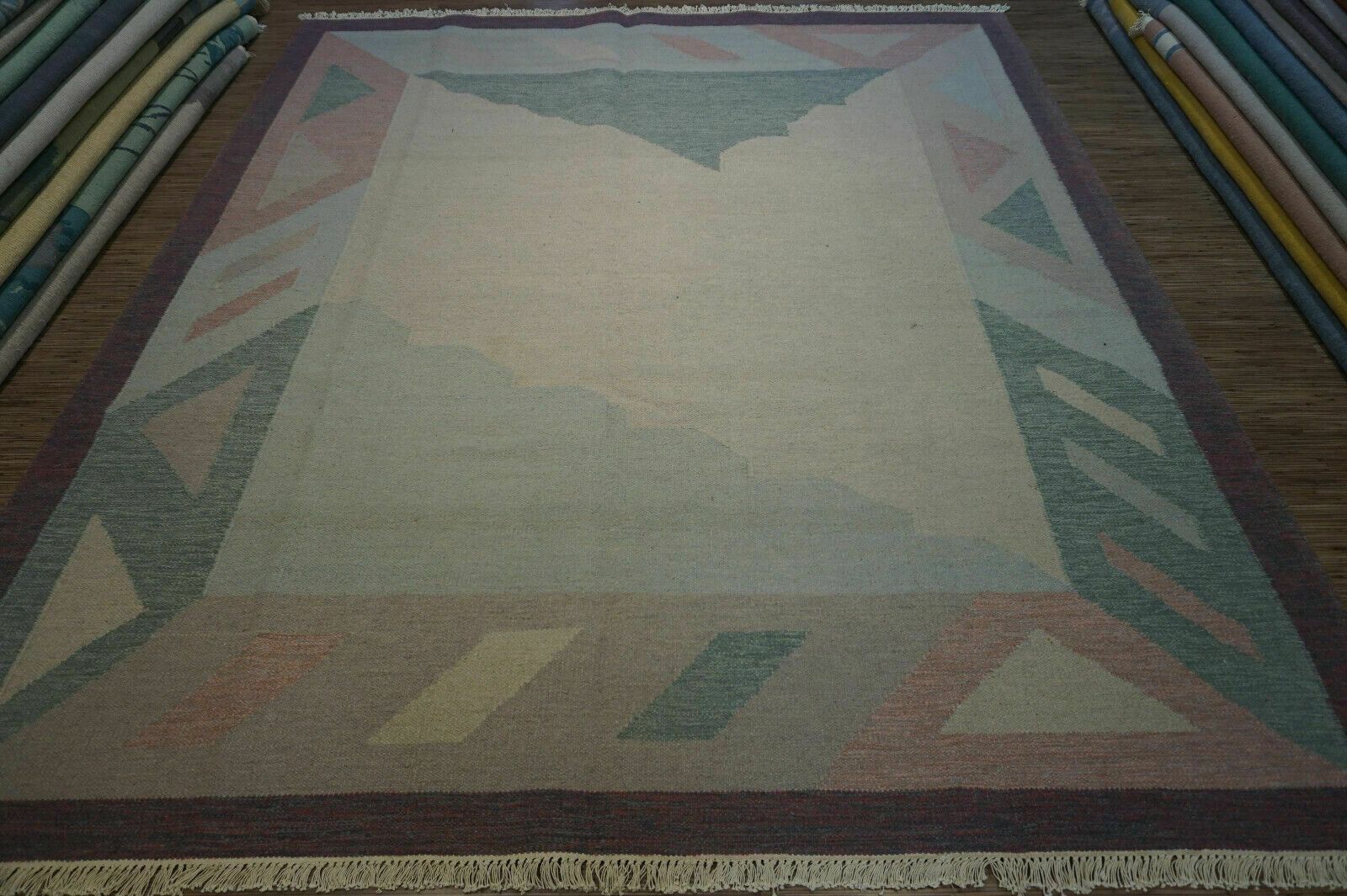 Handmade Vintage Indian Dhurrie Kilim Rug 8.4' X 9.6', 1970s
