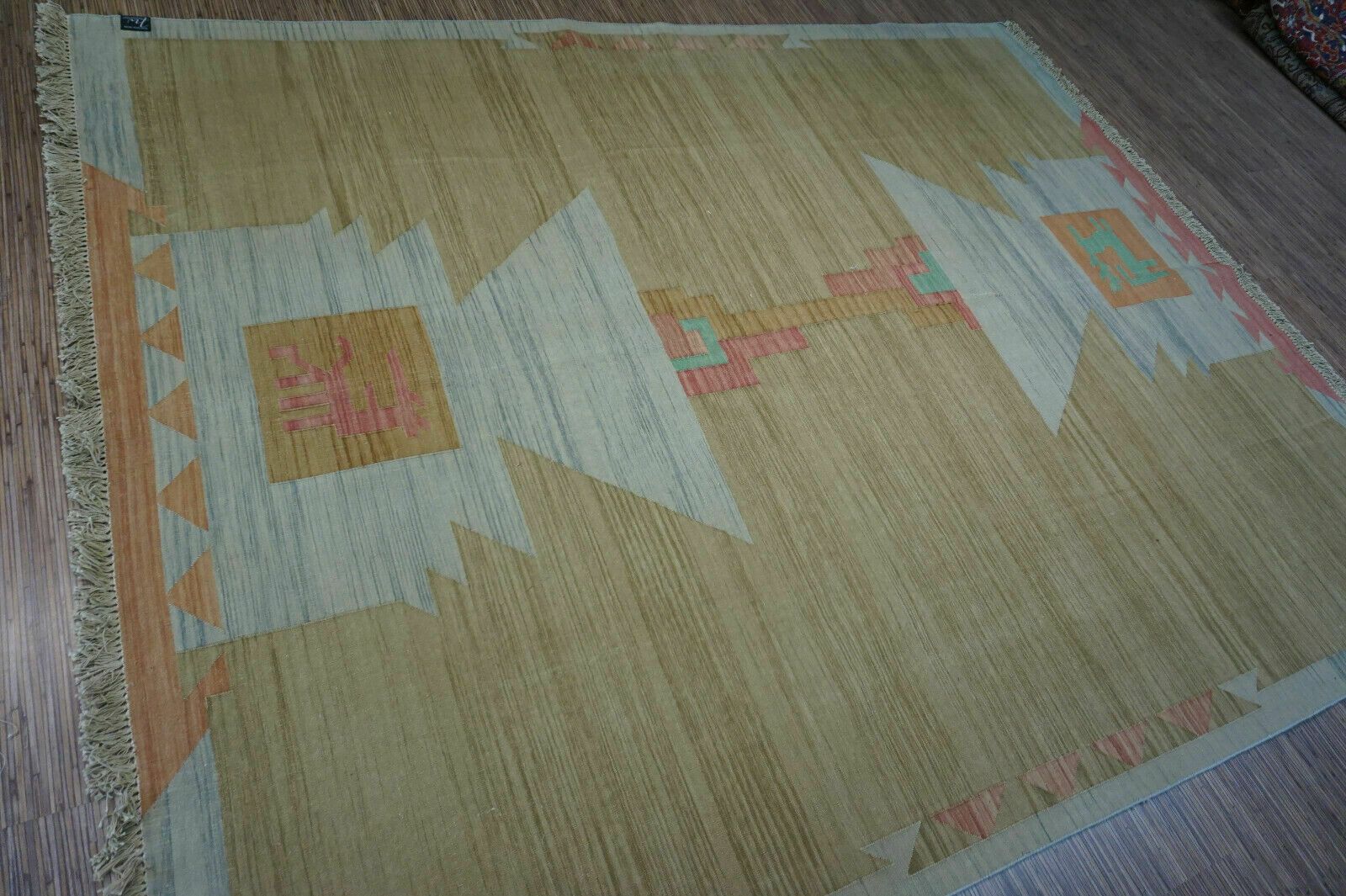 Handmade Vintage Indian Dhurrie Kilim Rug 6.5' X 8.2', 1970s photo for sale