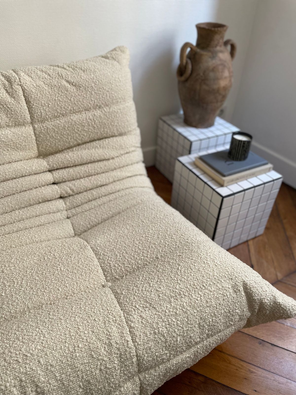 Togo 2 Seater Bouclette Bench   Ecru photo Furniture