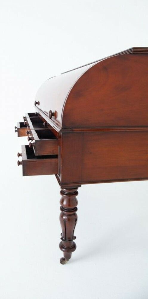 William IV Roll Top Desk Mahogany 19th Century Cylinder Period photo vinterior