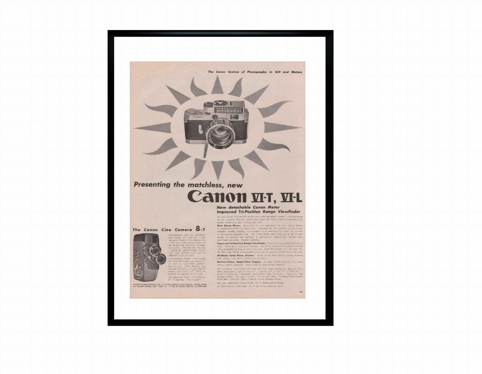 American Advertisement For The Canon Cine Camera 8 T, 1954