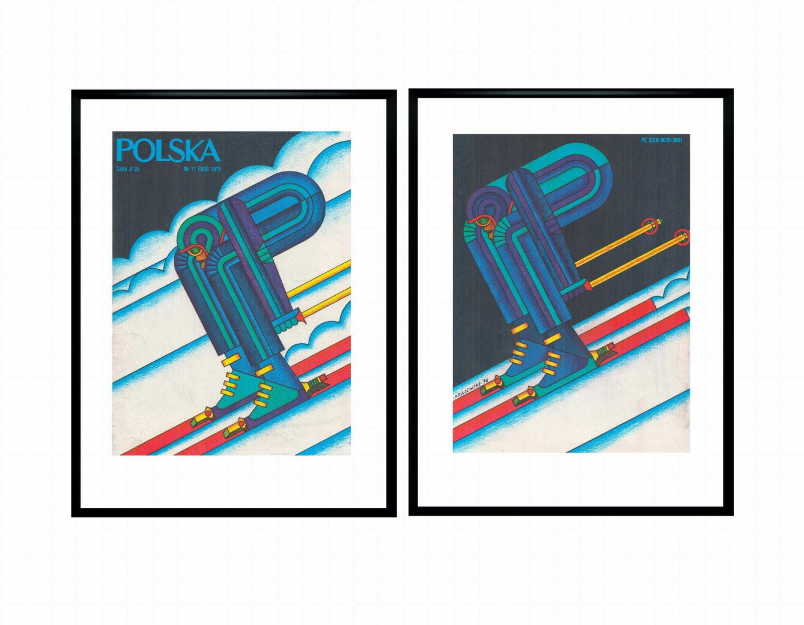 Two Framed Covers Of Polska Magazine From November 1979, "Skiers", Author. Andrzej Krajewski photo furniture