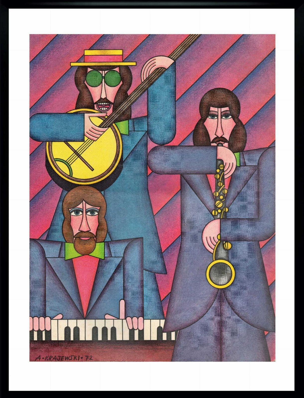 Two Framed Covers Of Polska Magazine, "Muzykanci", Author. Andrzej Krajewski 1973
