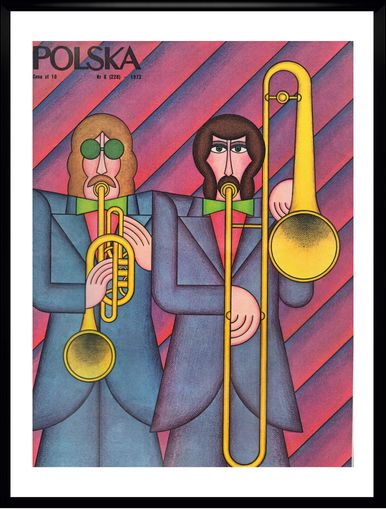 Two Framed Covers Of Polska Magazine, "Muzykanci", Author. Andrzej Krajewski 1973 photo Art