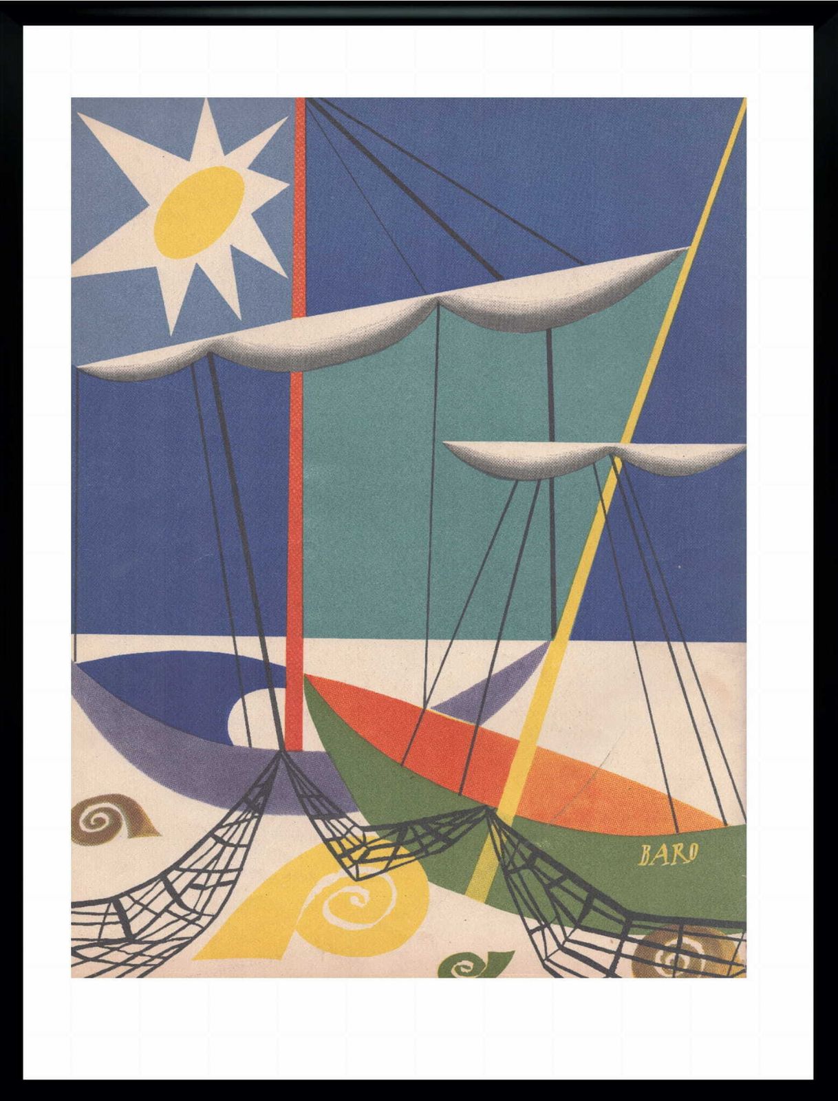 Two Framed Covers Of Polska Magazine, "łódki", Author. Piotr Baro, 1957 photo for sale