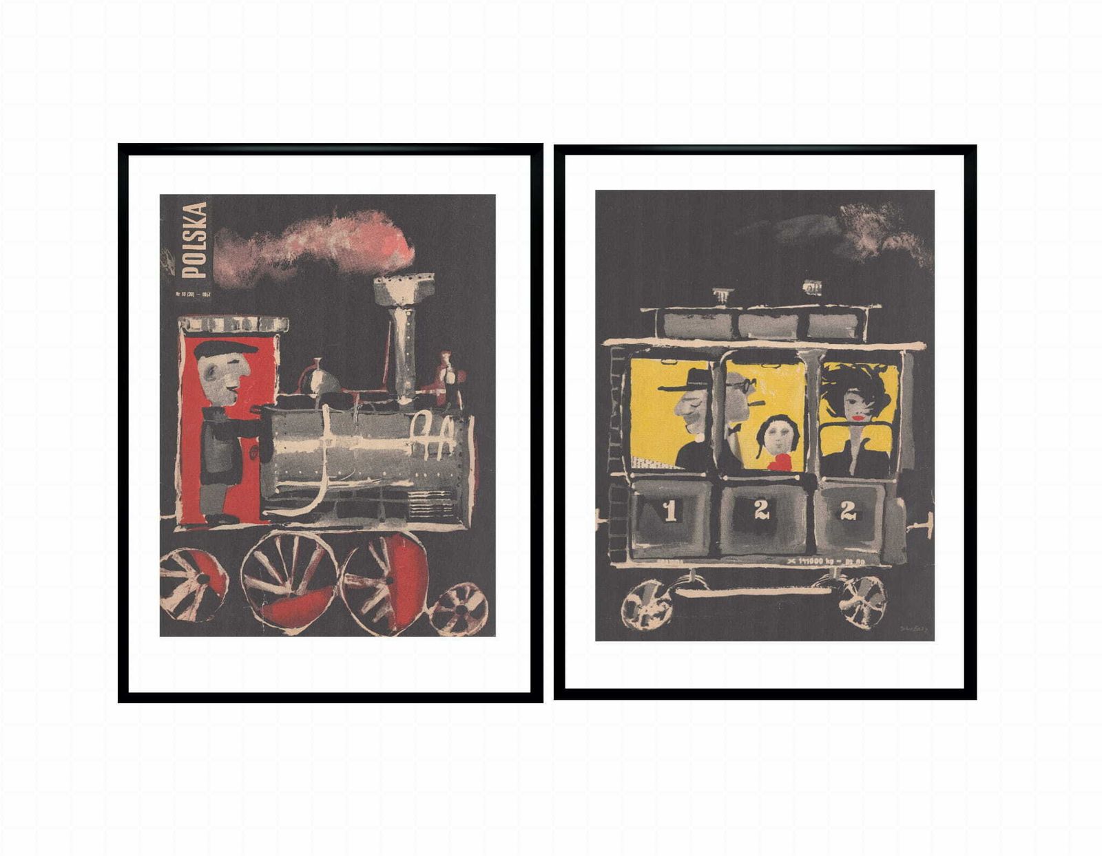 Two Framed Covers Of Polska Magazine, "Wesoły Train", Author. Waldemar świerzy, 1957 photo furniture