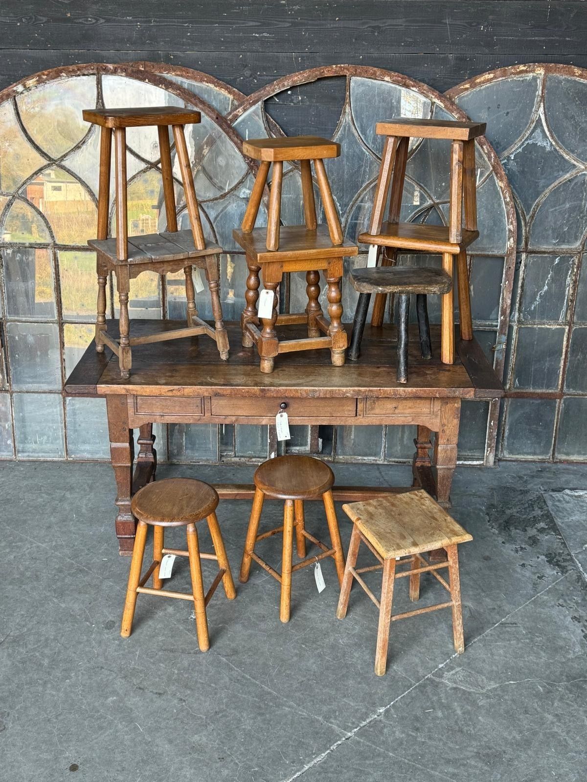 Collection Of 10 Antique Stools For Farmhouse Tables photo vintage