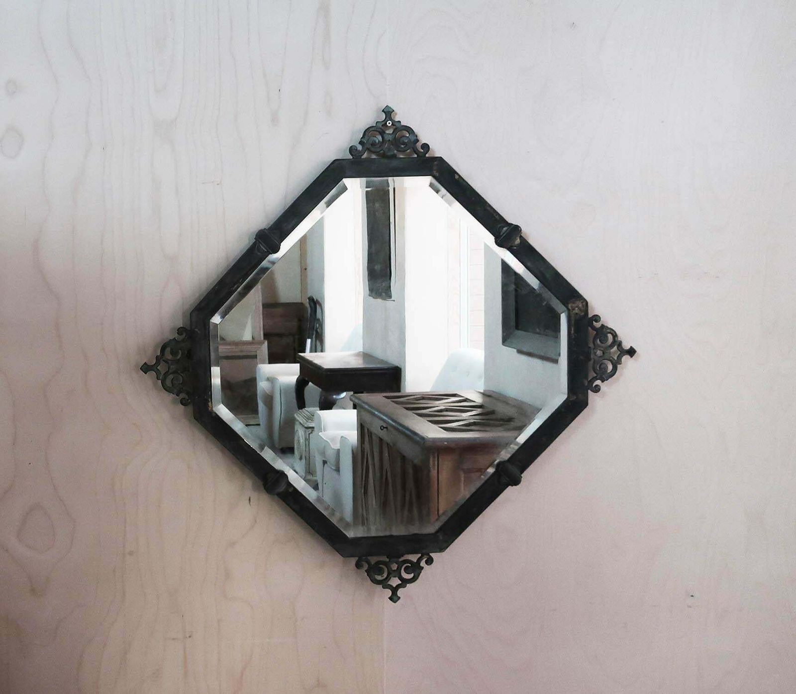 Antique Brass Renaissance Style Bevel Edged Wall Mirror, English, C.1910 photo furniture
