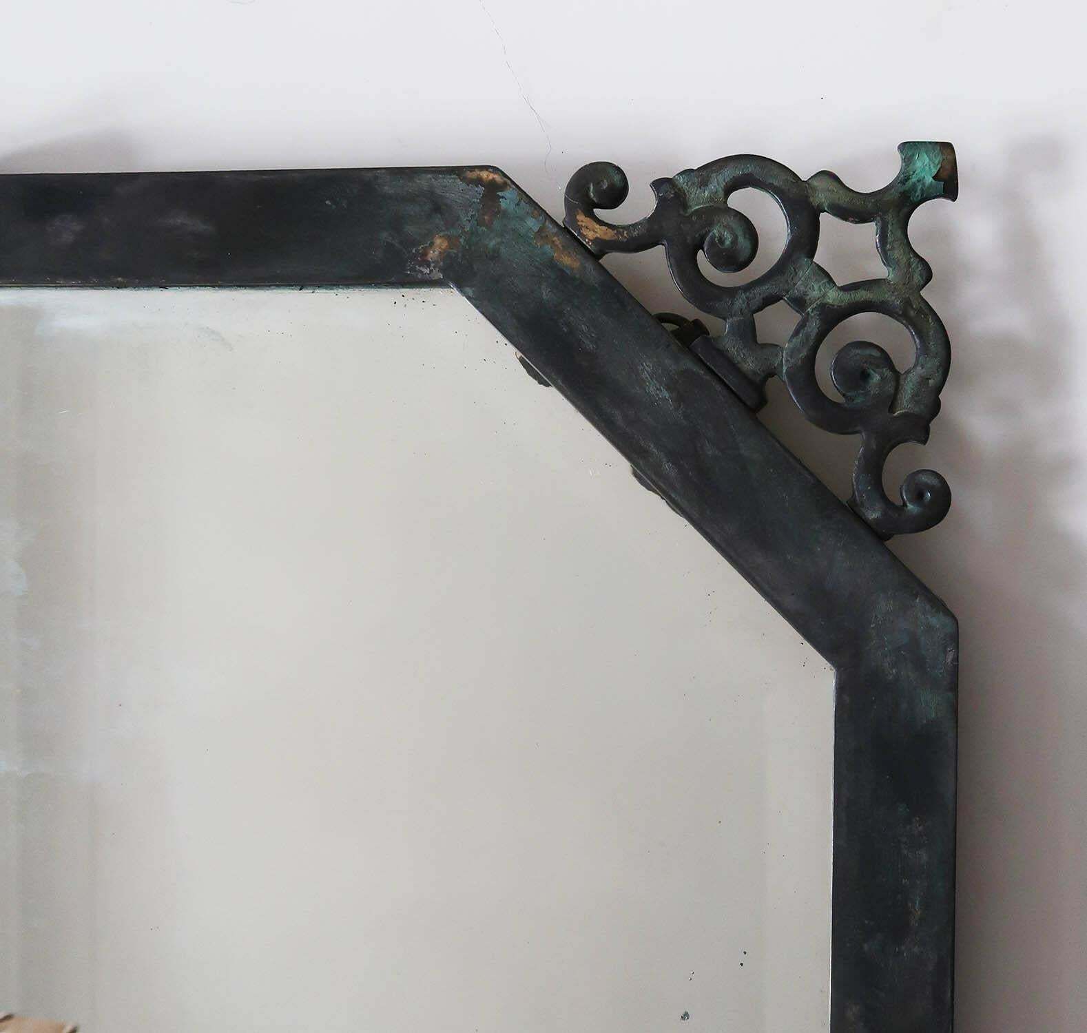 Antique Brass Renaissance Style Bevel Edged Wall Mirror, English, C.1910 photo vintage