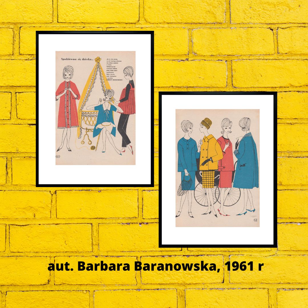 Set Of Two Fashion Drawings By Barbara Baranowska, 1961 photo for sale