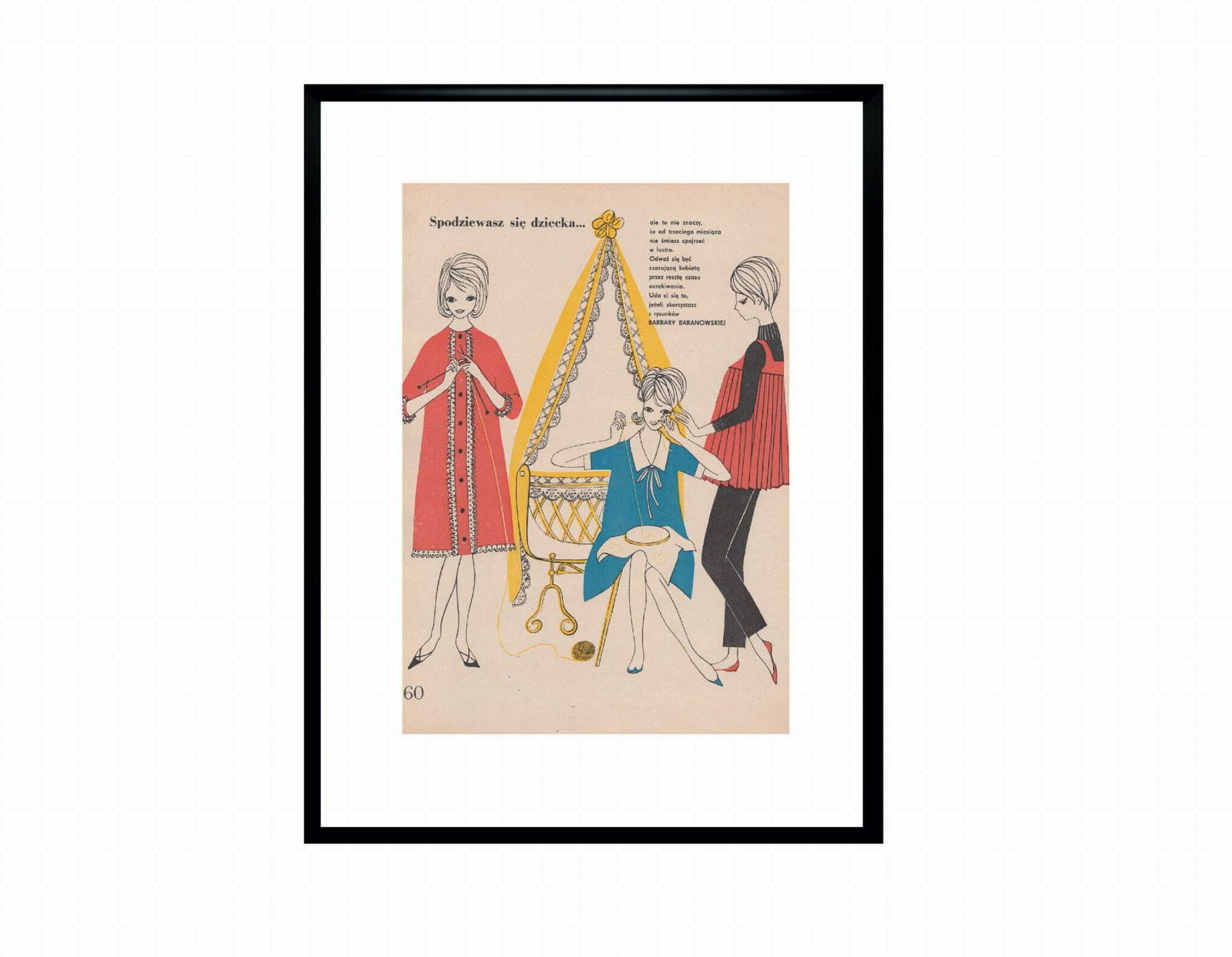 Set Of Two Fashion Drawings By Barbara Baranowska, 1961 photo vinterior