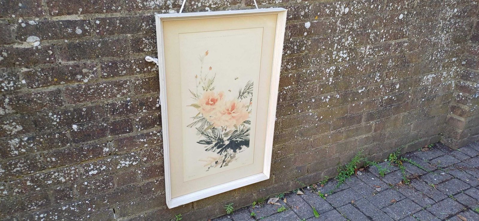 Retro Cheng Wu Fei Framed Lithograph Of Peony, 1959, Printed By Frost & Reed, London; Chinese Art In Retro Wooden Frame (51.5cm X 82.5cm) photo for sale