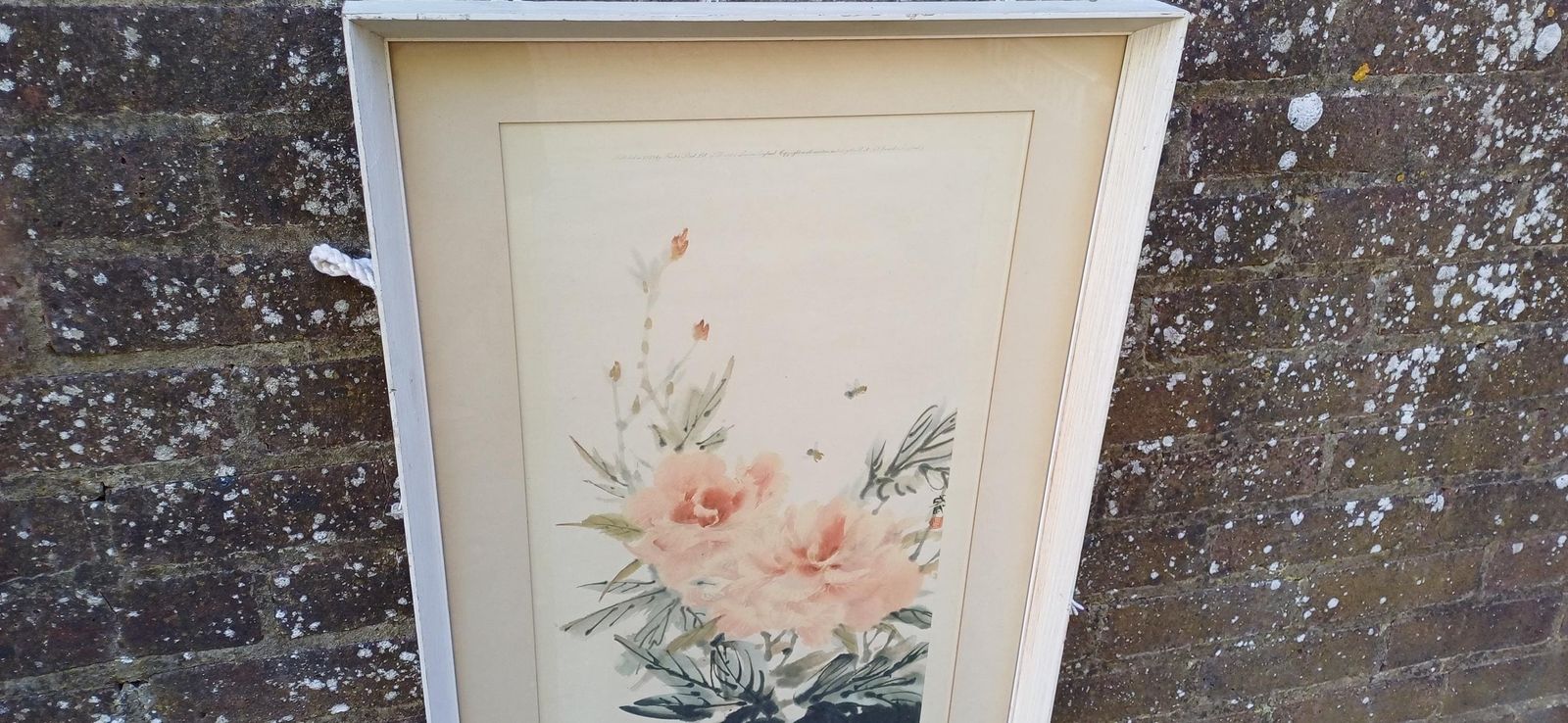 Retro Cheng Wu Fei Framed Lithograph Of Peony, 1959, Printed By Frost & Reed, London; Chinese Art In Retro Wooden Frame (51.5cm X 82.5cm) photo Art