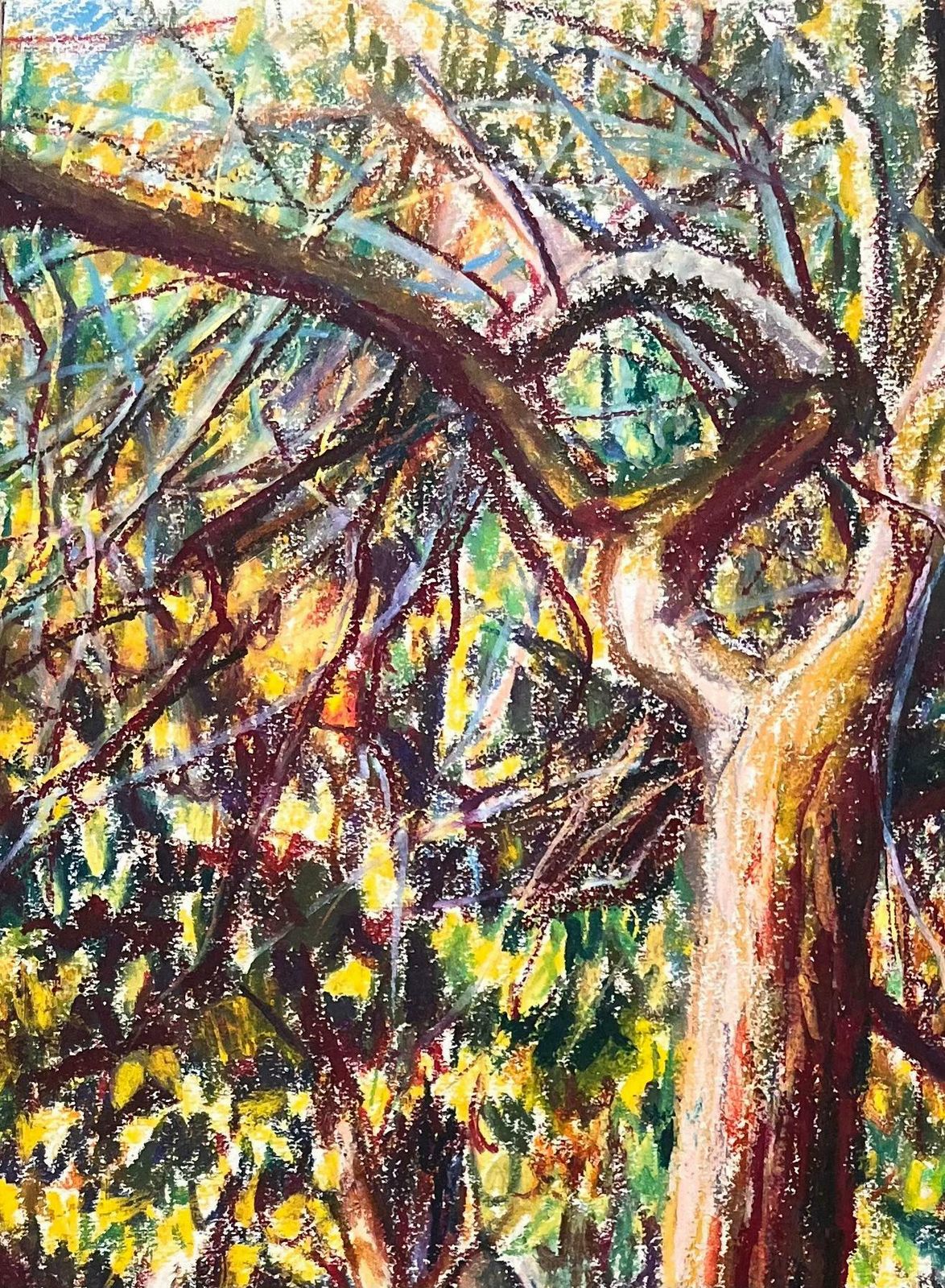 Josine Vignonmid Century French Original Pastel Painting Of Sunlit Orchard1950's photo furniture
